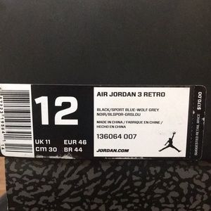 Air Jordan Retro 3 BOX ONLY